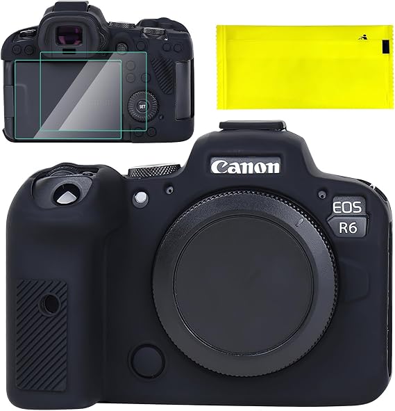 Silicone Case for Canon EOS R6/R6 II Case, Accessories with 2 Pack Screen Protector, Removable Lens Protector for Canon EOS R6/EOS R6 II Digital Camera