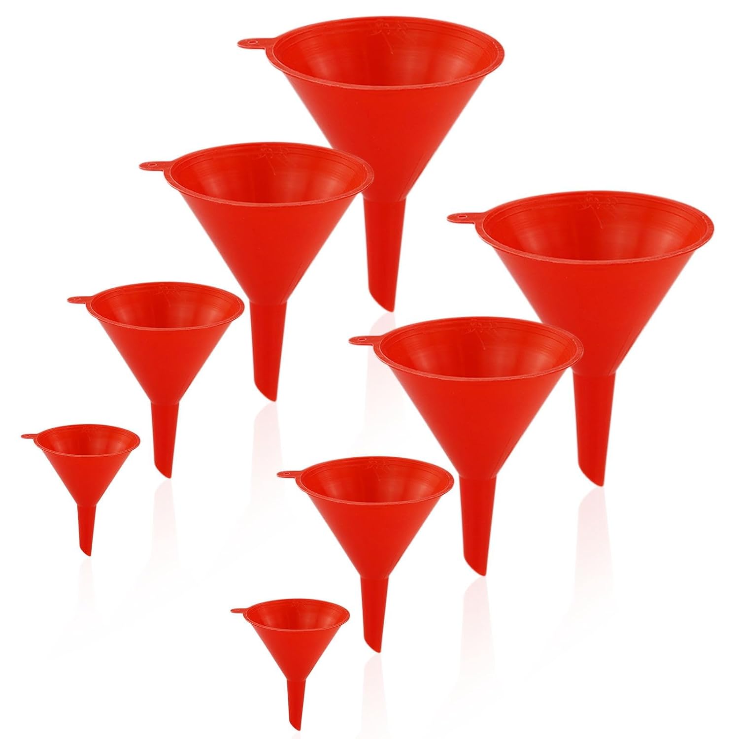 8 Pcs Plastic Funnel Set, Multipurpose Wide Mouth Filter Funnels for Kitchen/Laboratory/Garage/Car Liquids/Oil/Dry Goods/Bottles/Cans - Red