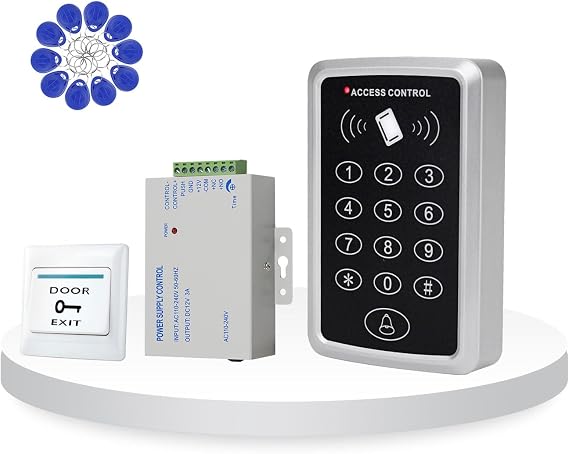 RealOKbii RFID Access Control Keypad Kit with Power Supply, Exit Button & 10×125kHz Key Fobs, No Electric Lock for Home & Office
