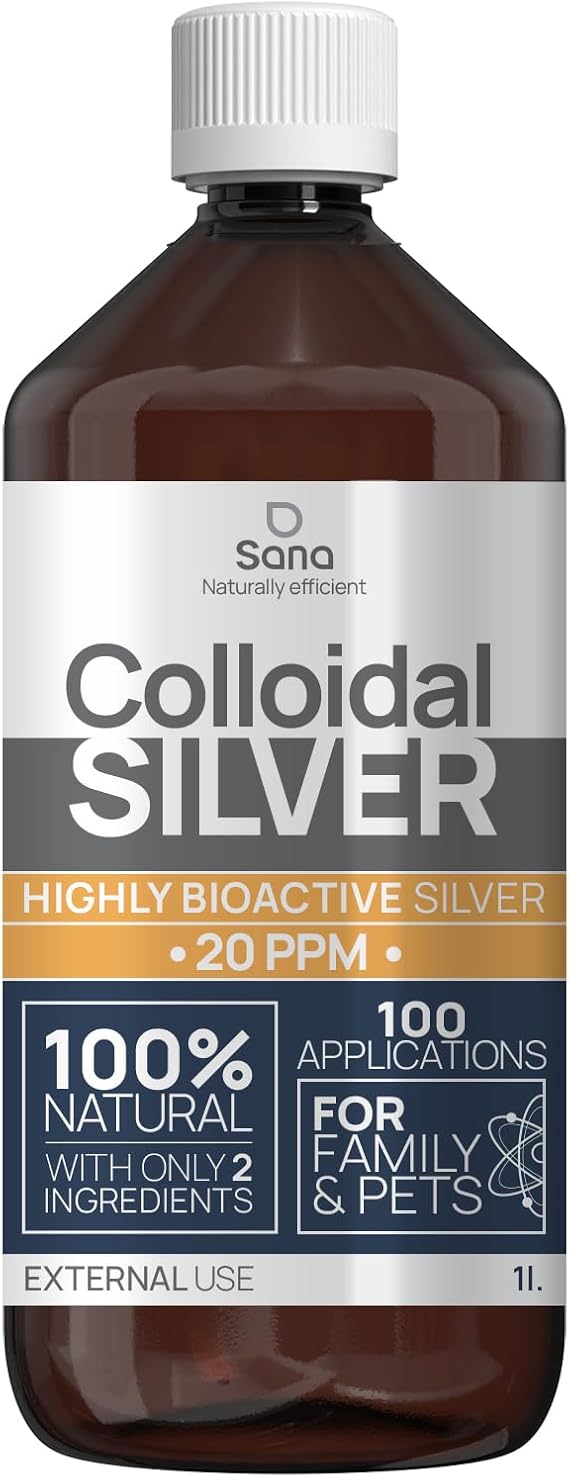 Colloidal Silver 20 PPM 1000 ml ● for Humans & Dogs ● Highly Bio Active Hydrosol Silver Water for Best Results ● Carbon Neutral ● 100% Natural : 2 Ingredients