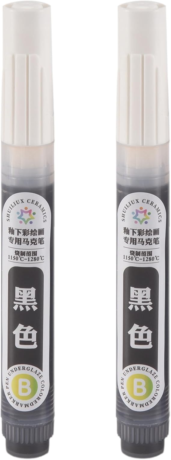 2 Pcs Underglaze Pen Underglaze for Ceramics Ceramic Writing Pen Underglaze Permanent Porcelain Colored Pen (Black)