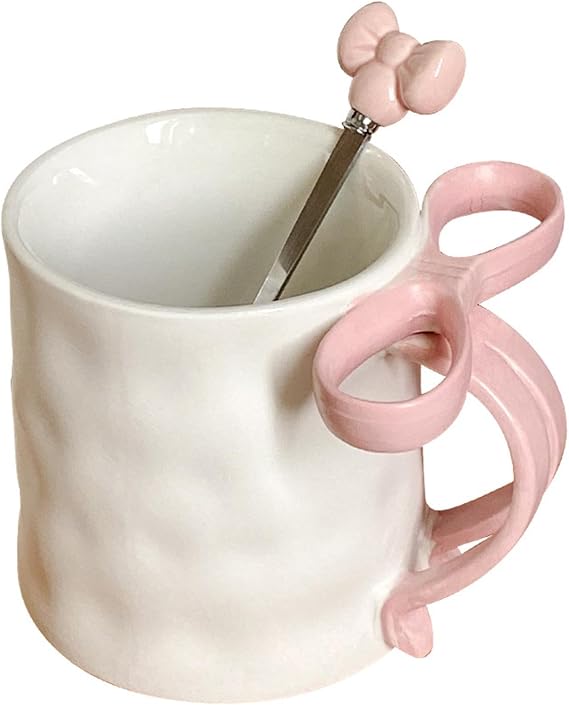 500ml Bow Mug - Creative Ribbon Bow Coffee Cups With Spoon, Ceramic Christmas Bow Hot Coffee Mug, Hot Chocolate Milk Tea Cups, Home Decor For For Women Valentine's Christmas Birthday Thanksgiving Day
