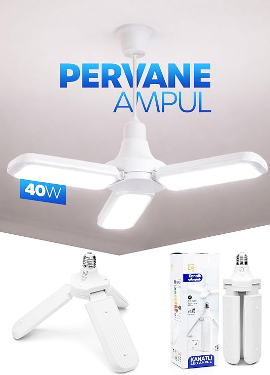TELVESSE 40W 3 Kanatlı Pervane LED Ampul 27 LED Tasarruflu E27 Ev Ampul 4000 Lümen Lamba LD03 [Enerji Sınıfı A]