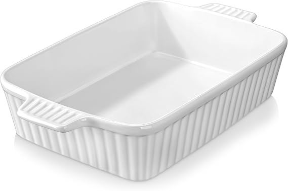 MALACASA Rectangular Ceramic Lasagne Dish, 4.4QT/4200ML, 23.5*33*8cm, White