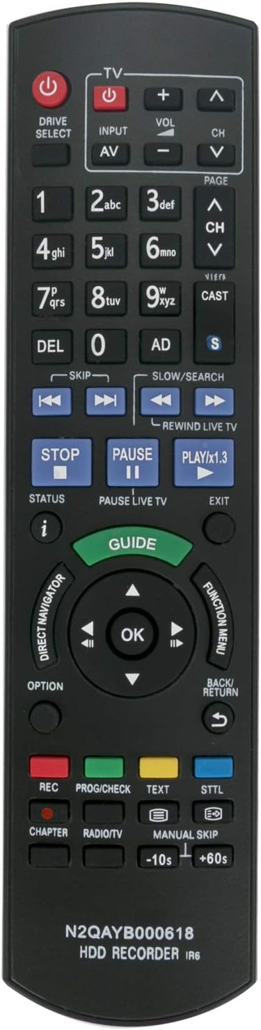 N2QAYB000618 Replace Remote Control - VINABTY N2QAYB000615 IR6 Recorder Remote Control Replacement For Panasonic HDD DVD DMR-HW120 DMR-HW220 DMR-HW100EBK DMR-HW100 DMRHW100EB-K Remote Controller