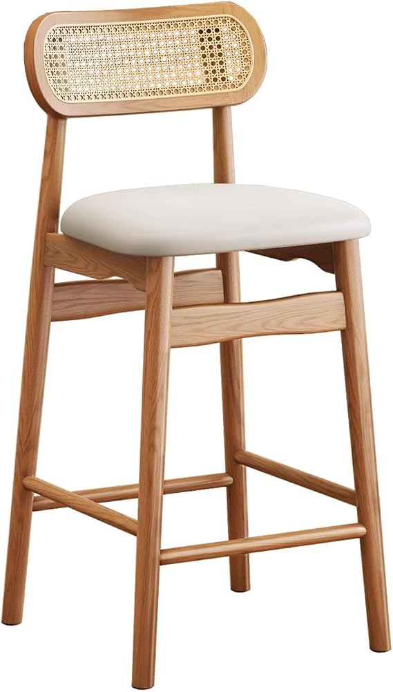 KLZUOPT Luxury Barstool Bar Stools Set of 1/2/3/4, Faux Leather Modern Barstools with Rattan Back, Counter Height Chairs for Kitchen Island(White-1PCS,Height 65cm)