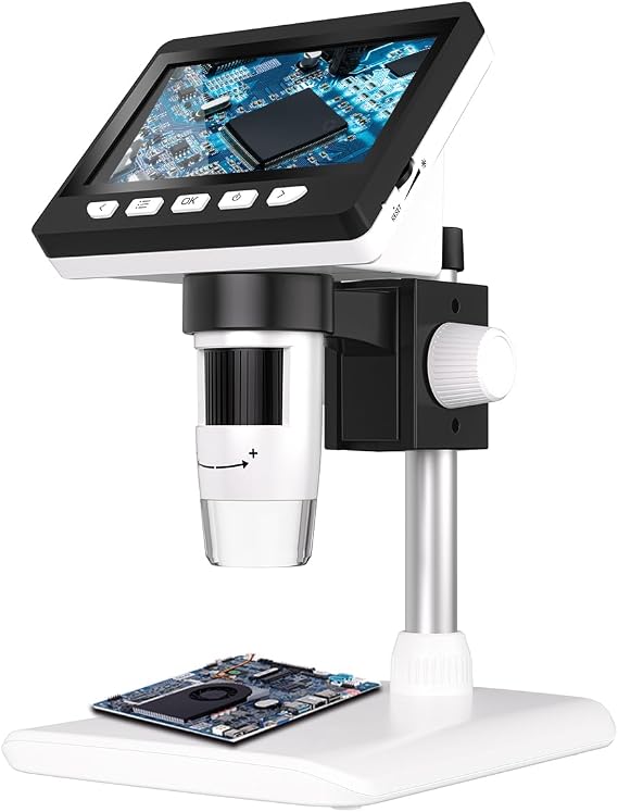 Digital Microscope 4.3inch IPS Screen 50X-1000X Magnification 1080P HD Microscope with Adjustable Metal Stand, 8 LEDs Light TF Cards Compatible 32GB, PC system for Windows/Mac