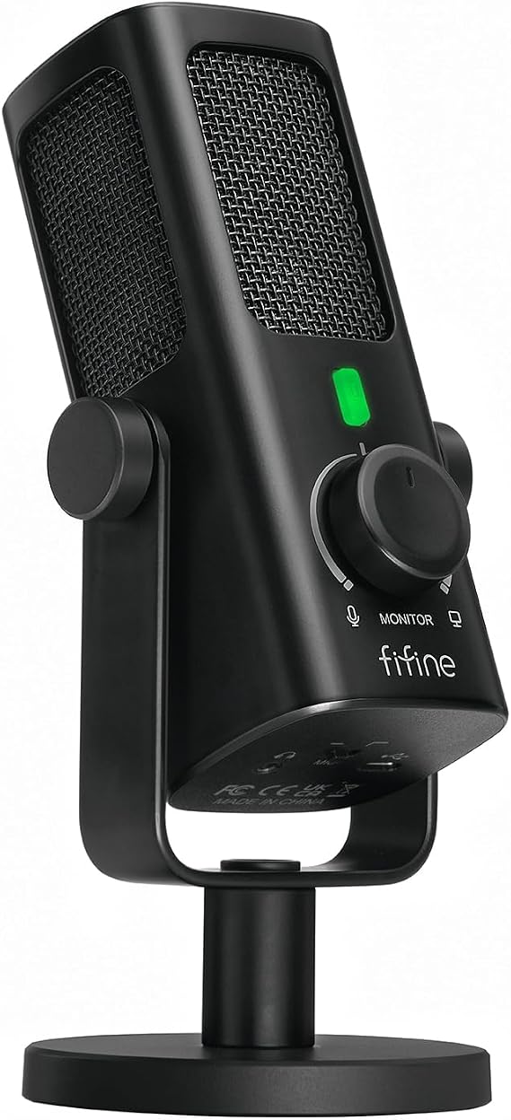 FIFINE Stüdyo Kayıt/Bilgisayar Akışı için USB-Podcast-Kondenser-Mikrofon, YouTube Müzik Vokal Oluşturma için Masaüstü-Metal-Mic, Monitör-Mix Ses Kontrolü, Düşük Kesim Anahtarı (PROFILE3)