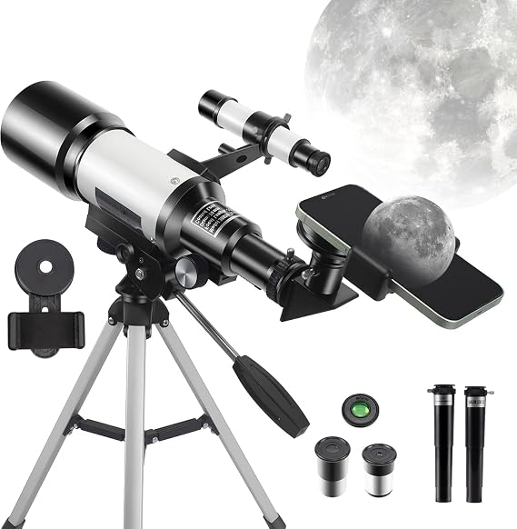 Telescope for Kids Adults Beginners, 150X Astronomical Refractor Telescope, 70mm Aperture Astronomy HD Portable Telescopes with Adjustable Tripod, Phone Adapter for Children Stargazing Gift