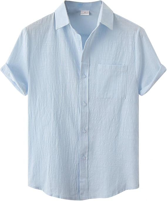 Short Sleeve Shirts Men's Shirt Summer Loose Cotton Blend Solid Button Fake Pocket Short Sleeve Shirt Tops
