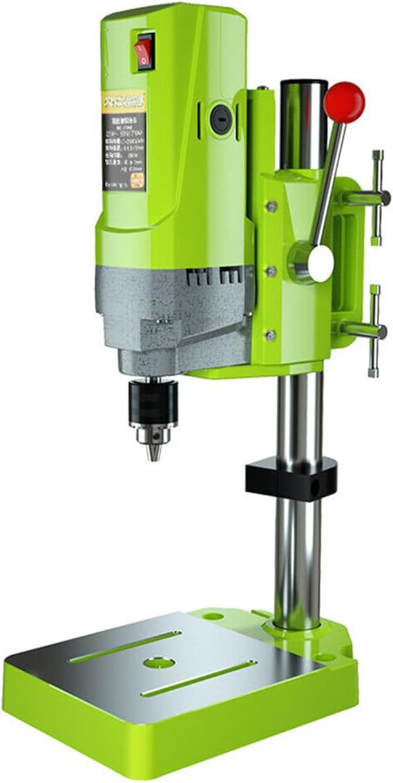 710W Drill Press Stand, Home and Garden Mini Bench Drills with 5 Speed Setting, Height Adjustable Workbench Repair Tool, DIY Wood Drilling Machine Green