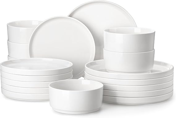 MALACASA 18 Pieces Porcelain Dinnerware Set, Modern White Dish Set for 6, Premium Serving Plates and Bowls Sets, Chip and Scratch Resistant Dishware Sets Kitchen Dishes Dining Ware Set, Series Leah