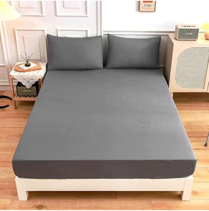 Ezgi Çift Kişilik Lastikli Kumaş Çarşaf Takımı + 2 Yastık Kılıfı, 160 x 200 cm, Antrasit, 3 Parça
