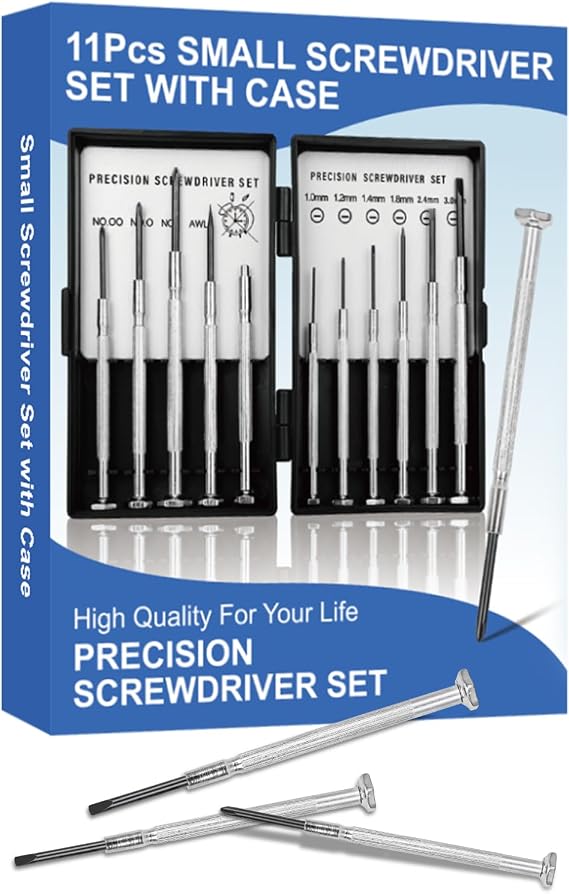 11Pcs Small Screwdriver Set with Hard Case, Tiny Mini Screw Driver Kit with 11 Different Size, Precision Screwdrivers Set for Eye Glasses, Jewelers, Watch, Repair