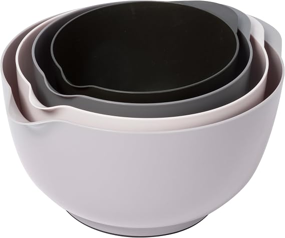 BoxedHome Mixing Bowls with Easy Pour Spout, Non-Slip Base, Large 4.3L, 3.3L, 2.3L, 1.6L, Nesting Salad Bowls for Kitchen Storage, BPA-Free, Dishwasher & Microwave Safe, Ideal for Baking, Grey Ombre