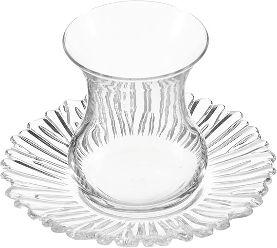 Pasabahce 95961-12-Piece Aurora Turkish Tea Glass Set, 6 Tea Glasses and 6 Coasters (Crystal Design)