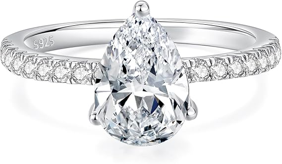 2ct 洋ナシ型 婚約指輪 ティアドロップ キュービックジルコニア スターリングシルバー レディース プロミスリング フェイク婚約指輪 ソリティア Cz 婚約指輪 女性用 18kホワイトゴールドメッキ