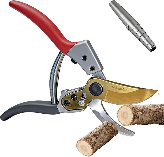Secateurs Heavy Duty Pruning Shears + Extra 301 Sealed Wave Spring, SK5 Gold Teflon-Coated Blade, Ergonomic Non-Slip Handle & Safety Lock, Lightweight Garden Shears Gift for Women Men