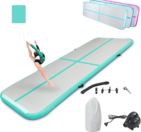 LSLIFE Air Gymnastics Track Inflatable Tumble Track Mat, 10ft 13ft 16ft 20ft Air Tumbling Mat with Air Pump Gym Tumbling Floor Mats for Home Use/Cheerleading