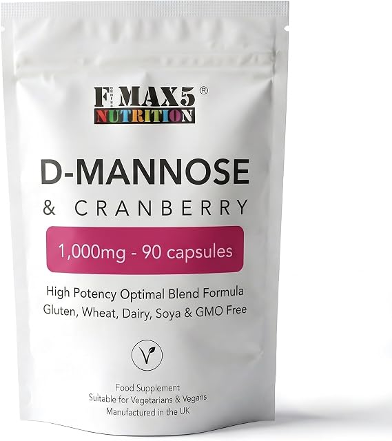 D-Mannose & Cranberry Capsules 1,000mg - 90 Capsules - Urinary Tract & Bladder Support - High Strength Blend - Allergen Free - Not Mannose Tablets or Powder - Made in the UK