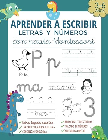 APRENDER A ESCRIBIR LETRAS Y NÚMEROS CON PAUTA MONTESSORI: Caligrafía iniciación a lectoescritura niños de 3 4 5 6 años . Libro de escritura letra ... y escribir letras mayúsculas y minúsculas