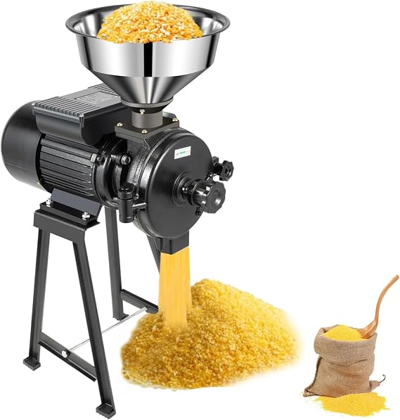 COUCHO 1500W Electric Grain Grinder Mill, Commercial Dry Wet Grain Grinder with Funnel, Adjustable Thickness, Mill Powder Machine, Heavy Duty Corn Grinder Mill, for Rice, Cereals(Black)