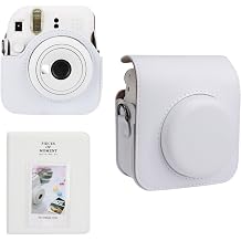 Camera Case and 64 Pockets Photo Album Compatible with Fujifilm Instax Mini 12 Instant Camera, PU Leather Portable Mini 12 Camera Bag with Adjustable Shoulder Strap and Photo Album (White)