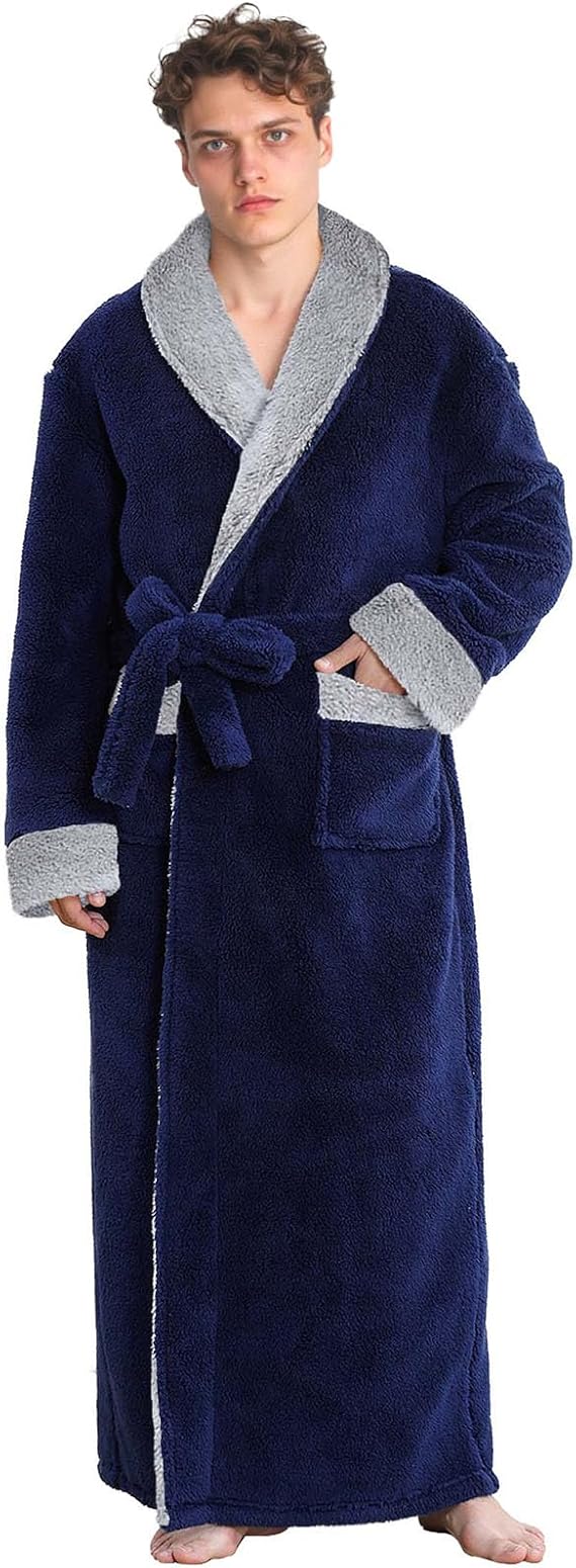 PUTUO Men's Fleece Dressing Gown: Winter Full Length Warm Soft Robe for Men - Fluffy Cozy Long Dressing Gown Christmas Gifts for Father Husband Friend