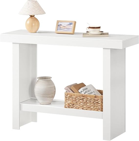 MAHANCRIS ACTWT16801 Console Table Narrow Entrance Table Made of Wood Sofa Table Narrow Side Table for Entryway Hallway Living Room White
