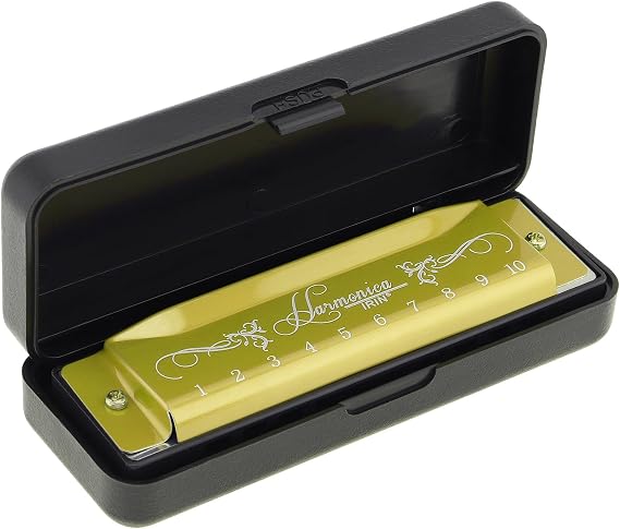OriGlam Blues Harmonica Mouth Organ, Diatonic Harmonica Key of C, 10 Hole 20 Tone Blues Harp (Gold)
