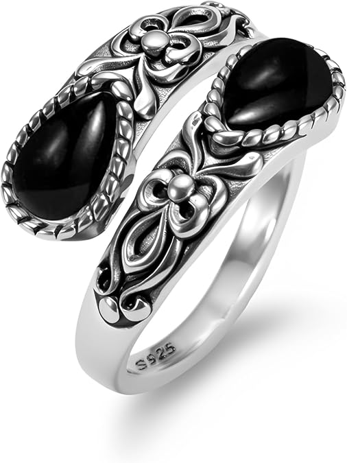Sterling Silver Adjustable Vintage Gemstone Ring for Women