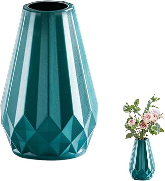 Vase Decorative Unbreakable Plastic Vases for Flowers Tall Modern Flower Vase for Living Room Office Desktop Wedding Decoration (Turquoise)
