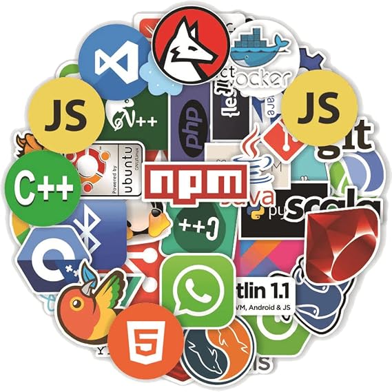Laptop Skins Decals Pack for Developer 50pcs Programming Stickers Computer Software Waterproof Stickers