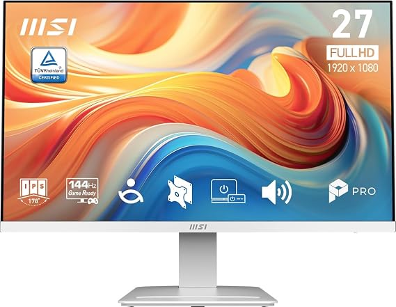 MSI 27" PRO MP273W E14A, Kurumsal Monitör, FHD, 16:9, Flat, IPS, 144Hz, 1ms (MPRT), FreeSync, Beyaz