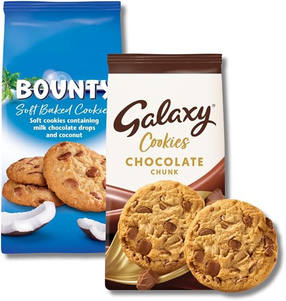 Chocolate Cookie Bundle Pack - Galaxy Cookies Chocolate Chunks & Bounty Milk Chocolate Soft Baked Cookies 180g x Pack of 2