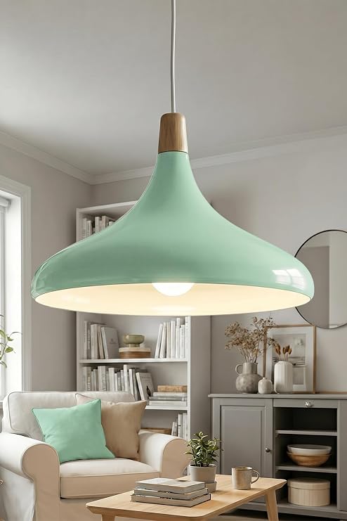 Marrien Nova Ahşap Sarkıt Avize, Bohem Tavan Lambası ve Salon Oturma Odası Aydınlatması - Mint Yeşili - 35 cm – Modern Dekoratif Avize, Tavan Aydınlatması [Enerji Sınıfı A]