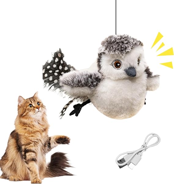 Interactive Chirping Bird Cat Toy Snowy Owl Shaped Interactive Boredom