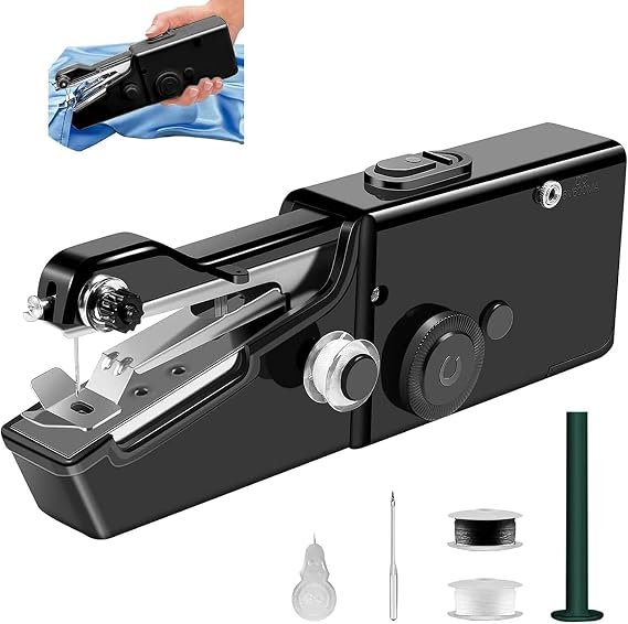 Sewing Machine Sewing Kit Accessories Embroidery Machine, focombance Mini Handheld Sewing Machine Hand Sewing Machines Electronic UK Small Portable for Quick Stitching Beginners Hand Stitching M