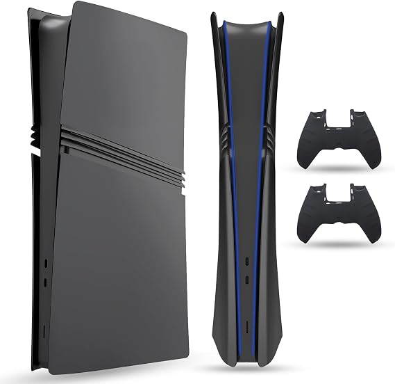 PEYANZ PS5 Pro (Dijital Sürüm) için Ön Panel, Kapak Plakası, ABS Kabuk, Mat Cilt, Ekstra 2 Kontrolörlü Silikon Kapaklı (Siyah)