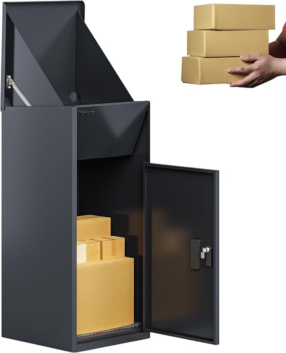 Caladrius Extra Large Parcel Delivery Box - Large Parcel Drop Box Outdoor, Delivery Box with Secure Front Access, Durable, Lockable Weatherproof Parcel Drop Box For Multiple Packages (GREY)