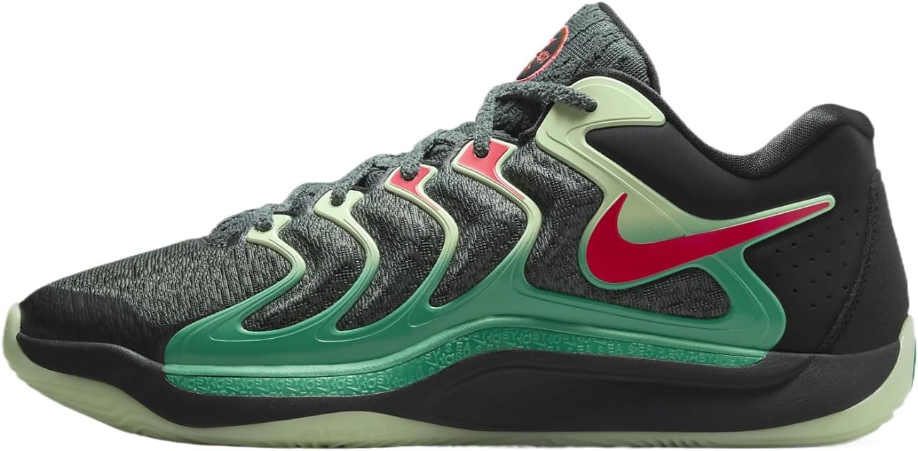 Nike KD17 Basketball Shoes (FJ9487-002, Black/Vintage Green/Night Forest/Bright Crimson)