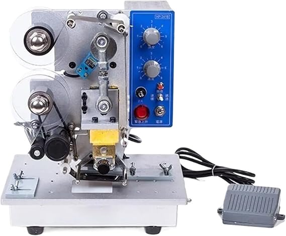 Printer Ribbon Date Coder Semi-Automatic Plastic Bag Printing Coding Hot Stamp Machine for Batch Number, QR Code, Barcode