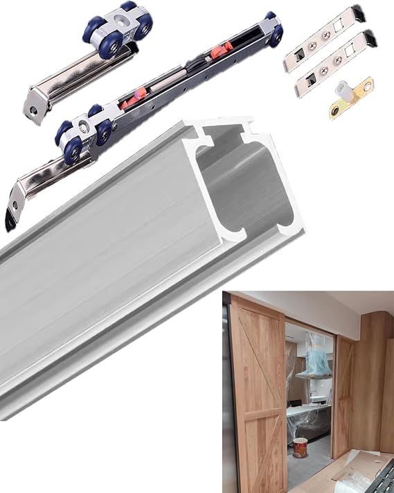 Soft Close Sliding Door Kit - 3.3ft Pocket Door Track for Barn Garage & Bifold Doors | Complete Hardware Set with Ra & Hangers - Silver Finish