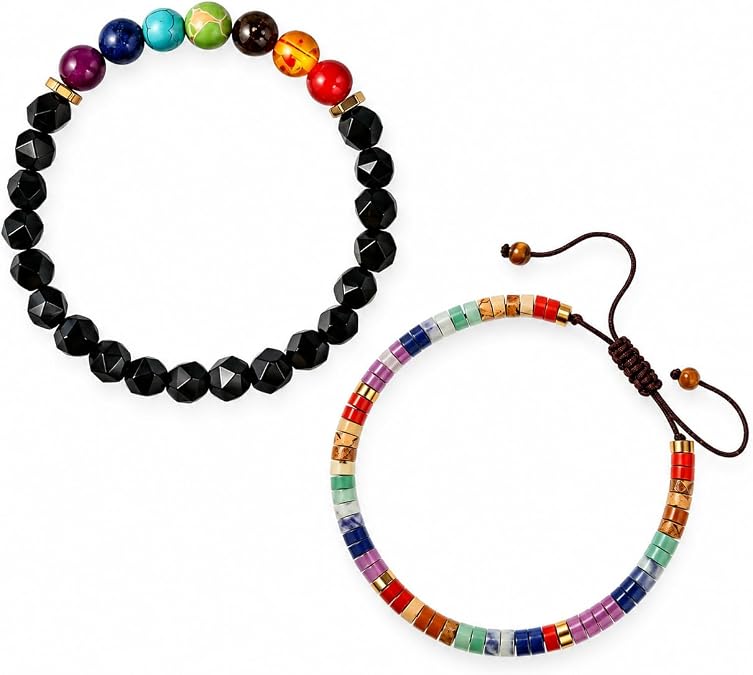 2Pcs Chakra Bracelets for Women with Cards, Adjustable Crystal Bracelet, Anxiety Bracelet, Spiritual Gifts for Women, Healing Chakra Bracelets for Girls, Friends, Birthdays, Christmas