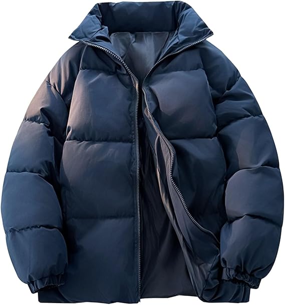 Puffer Jacket Men's Oversized Down Jacket Windproof Down Coat Puffer Jacket Plain Leisure Jacket Stand-Up Collar Quilted Jacket Thick Baggy Winter Jacket Warm Thick Transition Jacket