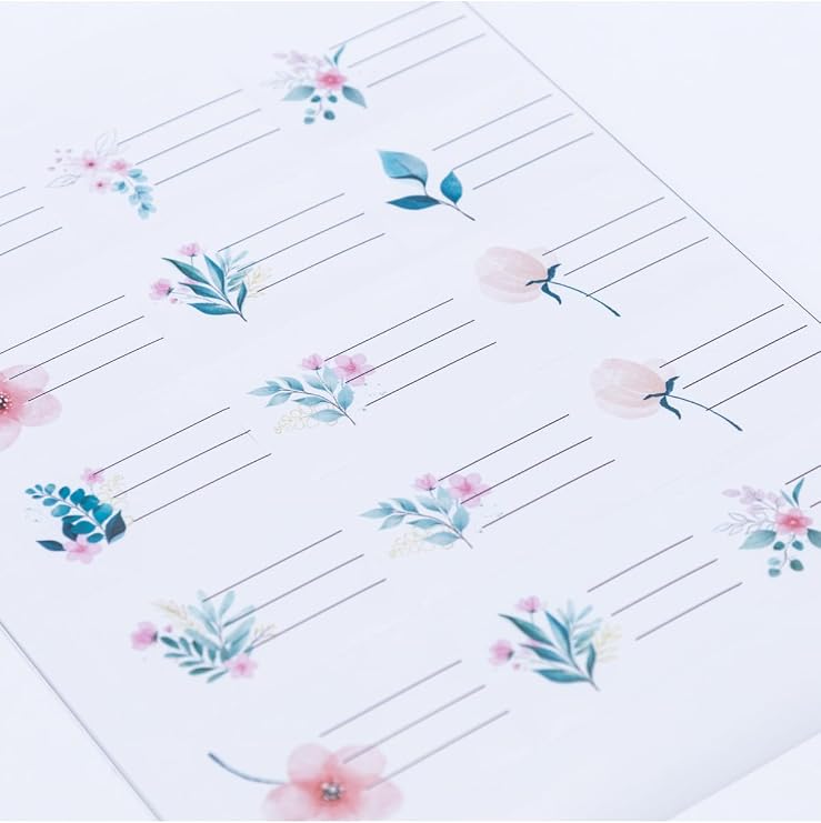 Bimotif Sticker, karışık çiçekler isimlik, okul etiketi, 4.7x3 cm, 150 adet (20 sayfa) Tek Ebat