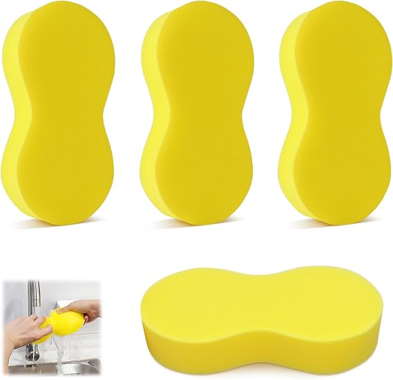 4 Pack Large Car Sponges, Car Wash Sponges, Cars Window Cleaning Sponge, Thickened and Ultra-Soft Cleansing Sponge for Cars, Windshields, Dishes, Tiles, Kitchens, Bathrooms, Home Cleaning