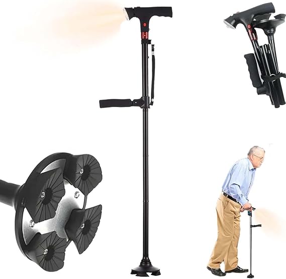 Ready Walker Cane with Light,2025 New ReadyWalker Smart Cane with LED Light & Alarm,Walking Cane for Men & Women Adjustable Cane,Telescopic folding cane Led light foldable adjustable walking stick