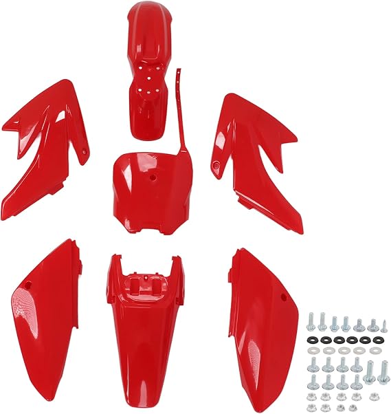 Motorcycle Windshield, Motorcycle Mudguard Body Fairing Kit Motorcycle Fairing Motorcycle Fairings ABS Plastic Replacement for CRF 70 (A(red))