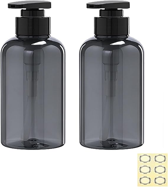 Empty Plastic Pump Bottles Dispenser - Apstaqeoo 2Pc 300ml/10oz Cylinder Shampoo Lotion Hand Pump Bottle Toiletries Liquid Dispenser Shower Gel Storage Refillable Container for Bathroom/Kitchen(Grey)